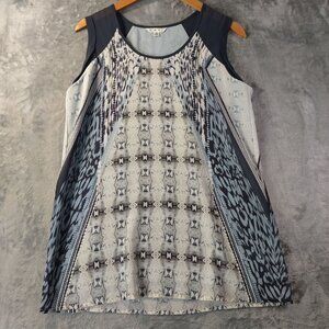 Cabi Womens Sleeveless Abstract Mixed Media TankTop Small Blue Gray Lined Career